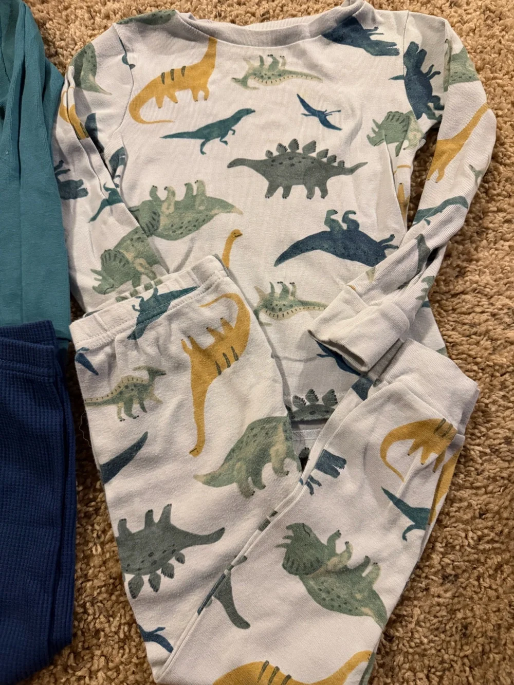Carter's Teal & Navy + White Dinosaur Kids Pajama Set
